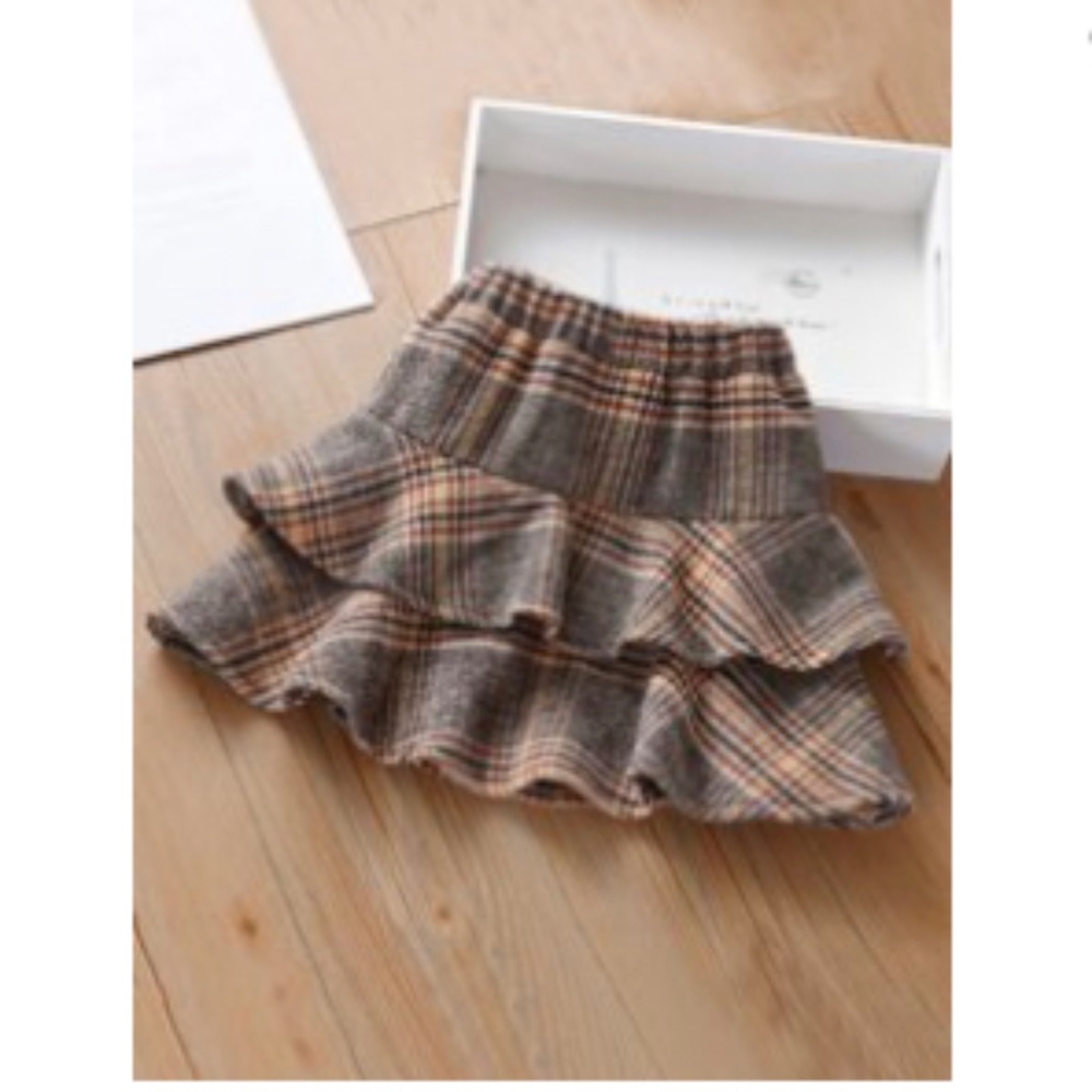 Toddler Girl Plaid Two Layer Ruffle Hem Tweed Skirt